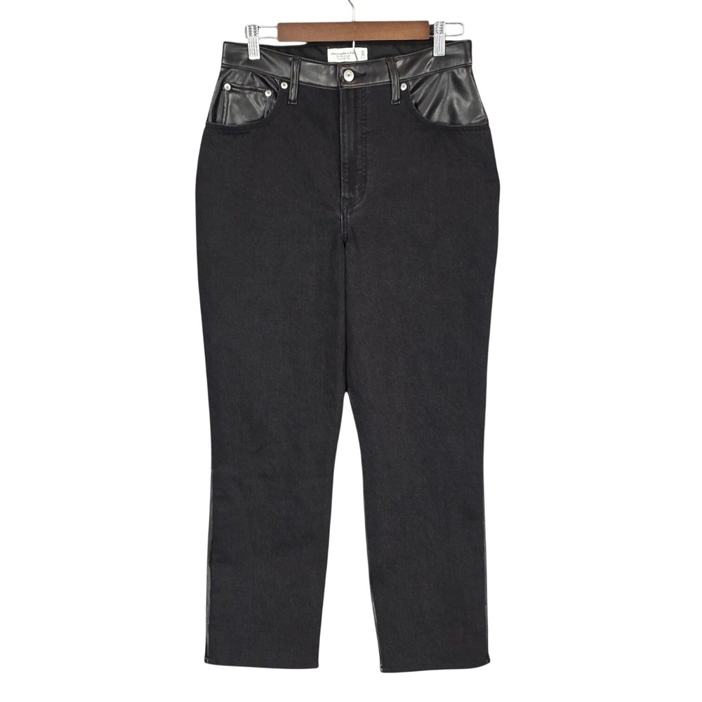 Abercrombie & Fitch 90s Straight High Rise Faux Leather Jeans Womens 10 30 Short